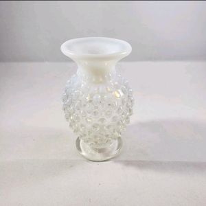 Fenton Moonstone Opalescent Hobnail White and Clear Mini Vase